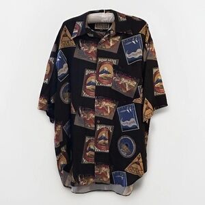 VTG 90s Baracuta Travel Theme Shirt Mens Scenic Sites Collage Button Down Sz M